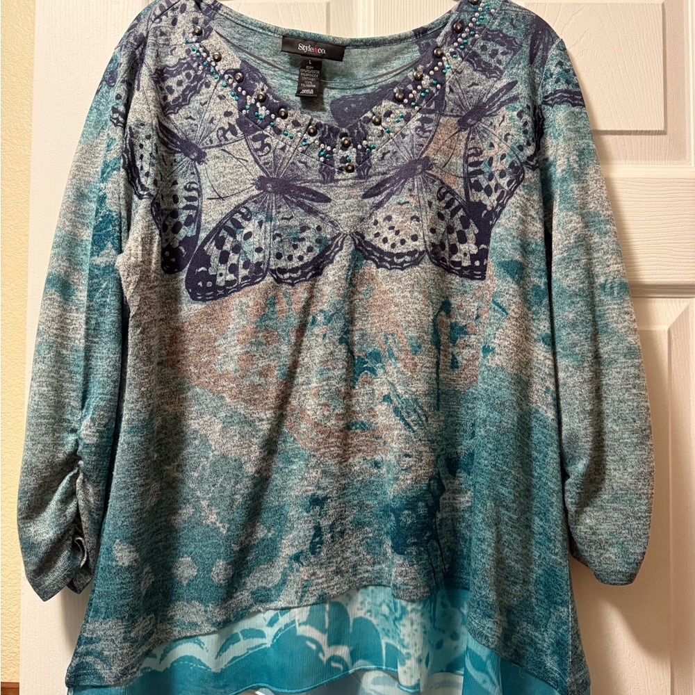 Style & Co. Women's Teal and Gray Blouse